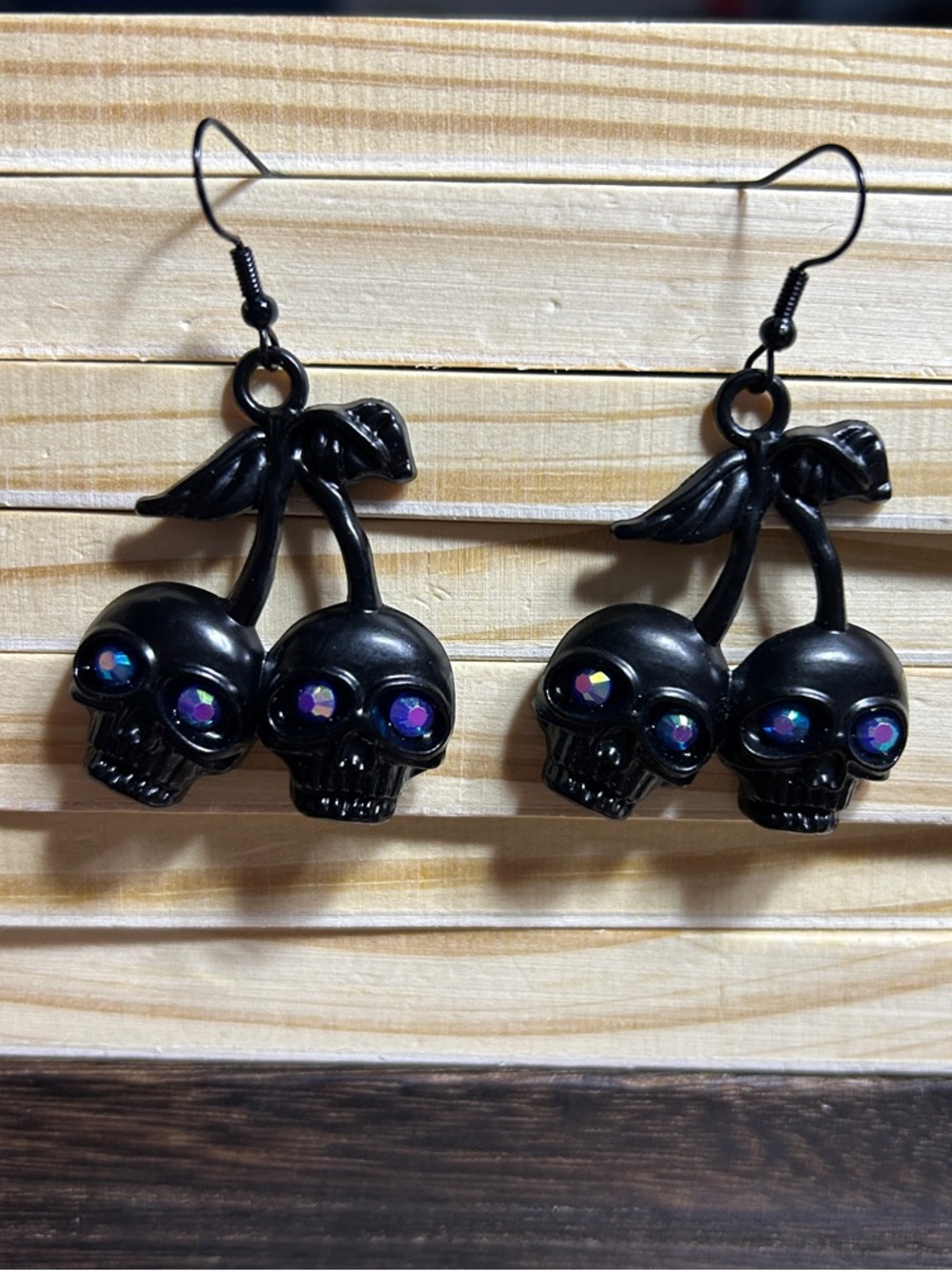 3/$25 Black Skull Cherry Dangle Earrings